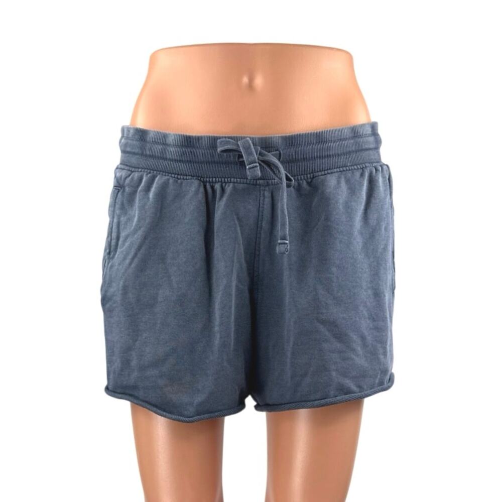 Zara Women's Gray Blue Drawstring High Rise Wide Leg Mini Sweat Shorts Size L